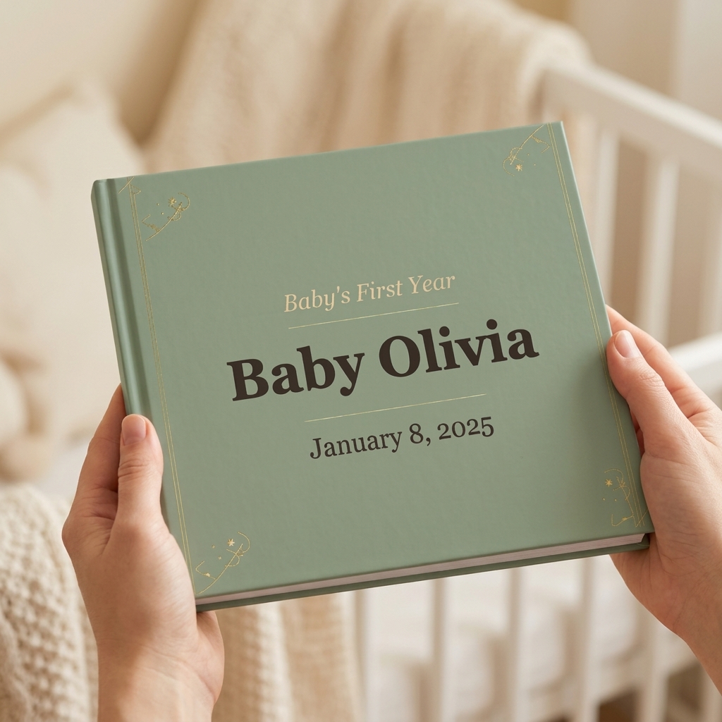 Personalized baby photo album mockup